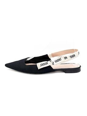 Christian Dior J’Adior Black Technical Fabric Slingback Flats Size 38
